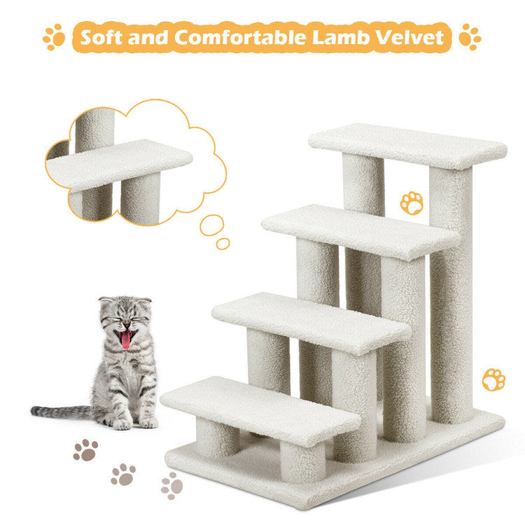 24 Inch 4-Step Pet Stairs Carpeted Ladder Ramp Scratching Post Cat Tree Climber