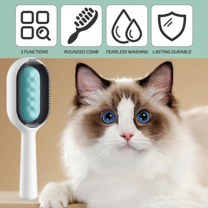 Cat Hair Brush With Water, Sticky Brush For Cats, 4 In-1 Cat Grooming Brush Creative Update Cat Dog Grooming Comb With Water Tank Double-Sided Hair Removal Brush Kitten Pet Supplies Accessories