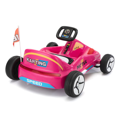 12V Kids Ride On Go Kart, Electric 4-Wheeler Car with Remote Control, Cushioned Seat, LED Lights, MP3 Music, Bluetooth, Pedal Control, Battery Powered Vehicle for 3-8 Years Old,Rosy