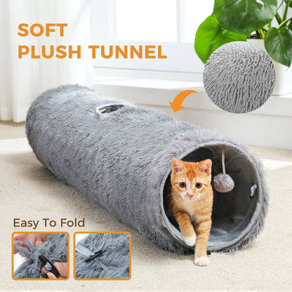 Large Cat Tunnel, 44.9 Inches Long Collapsible Cat Tube 9.8 Inches in Diameter, Collapsible Fluffy Plush Cat Toys for Indoor Cat,Rabbits and Puppies(Unable to ship on weekends, please be careful when