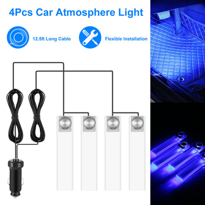 4Pcs Car Interior LED Atmosphere Light Car Charge Decorative Lamp DC 12V Blue Light