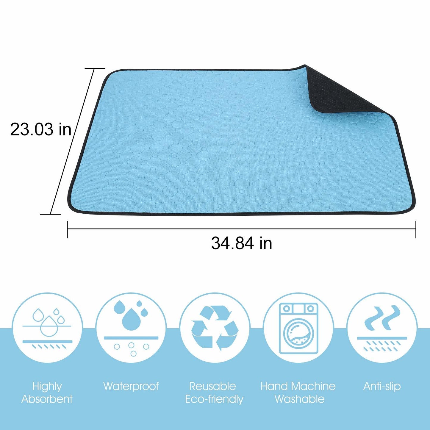 Washable Pee Pads for Dogs, Pee Pads Waterproof Potty Training Pad for Dogs, 89.5 x 59.2cm/34.5"x23", Rusableable Pee Pads Non-Slip Pee Pad Suitable for Puppies and Cats, 2 Pack