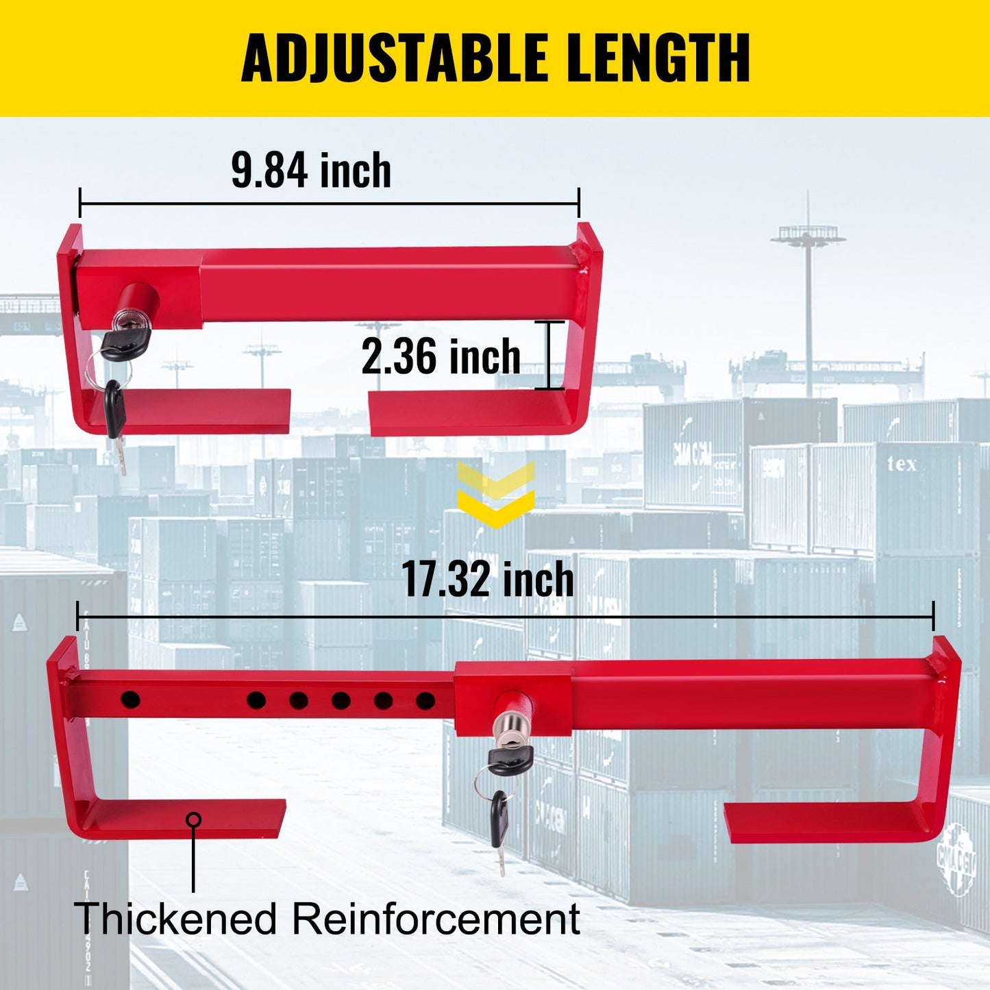 VEVOR Cargo Container Lock 9.84"-17.32" Locking Distance,Semi Truck Door Locks with 2 Keys, Shipping Container Accessories Red Powder-Coated with Spring Lock (Small Size)