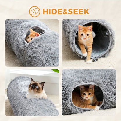 Large Cat Tunnel, 44.9 Inches Long Collapsible Cat Tube 9.8 Inches in Diameter, Collapsible Fluffy Plush Cat Toys for Indoor Cat,Rabbits and Puppies(Unable to ship on weekends, please be careful when