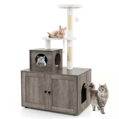 Cat Tree with Litter Box Enclosure with Cat Condo