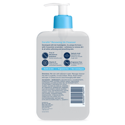 CeraVe Renewing SA Cleanser, Exfoliating Face Wash with Salicylic Acid for Rough Bumpy Skin,16 fl oz