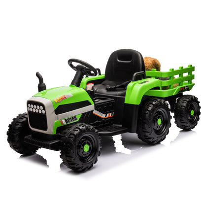 Ride on Tractor with Trailer,24V Battery Powered Electric Tractor Toy, 200w*2motor 1.86-4.97MPH/Remote Control,electric car for kids,Three speed adjustable,USB,MP3 ,Bluetooth,LED light, safety belt