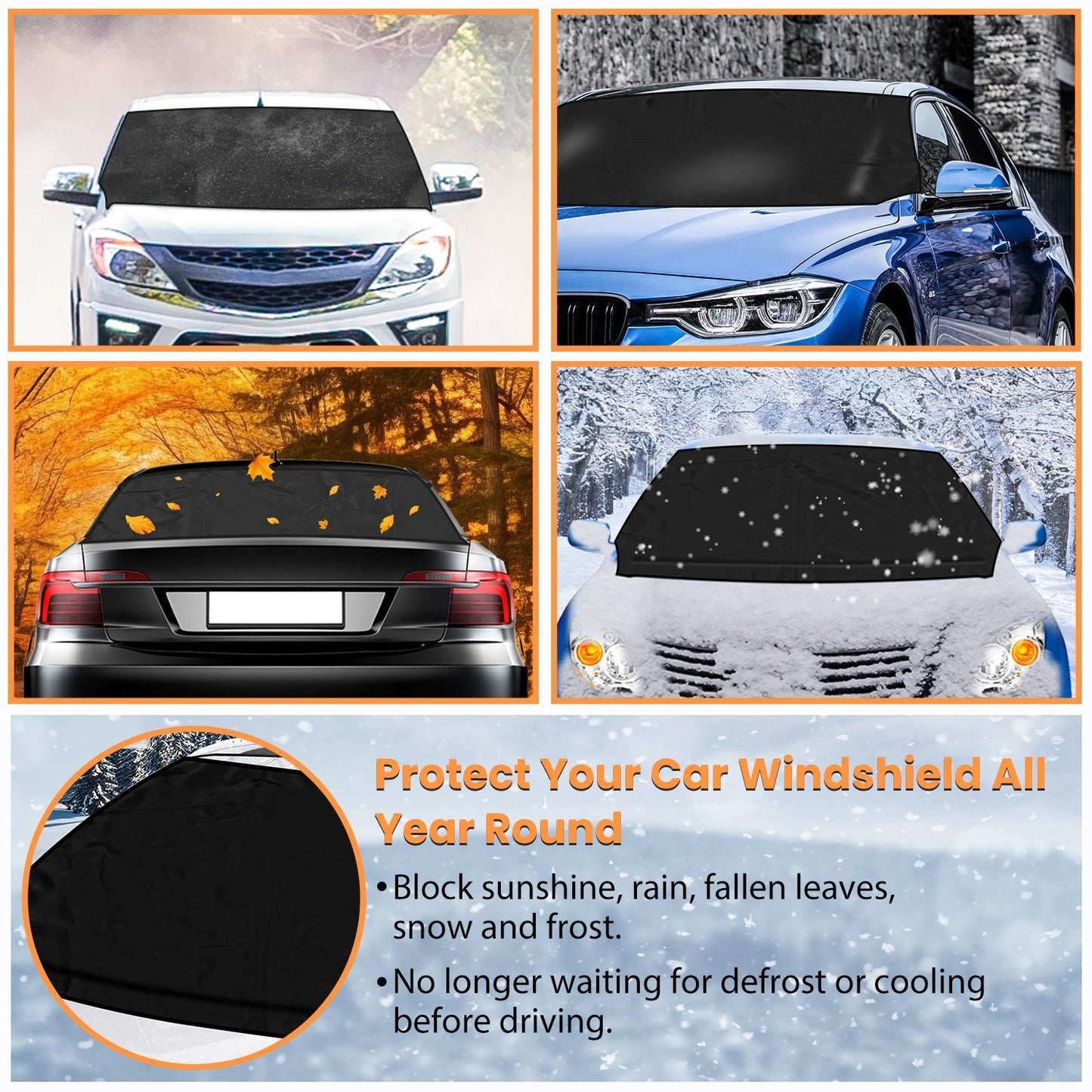 Magnetic Car Windshield Cover Front Rear Car Windshield Protector against Snow Sun Dirt Leaves Fit for All Cars Oxford Fabric Waterproof Heat-Resistant