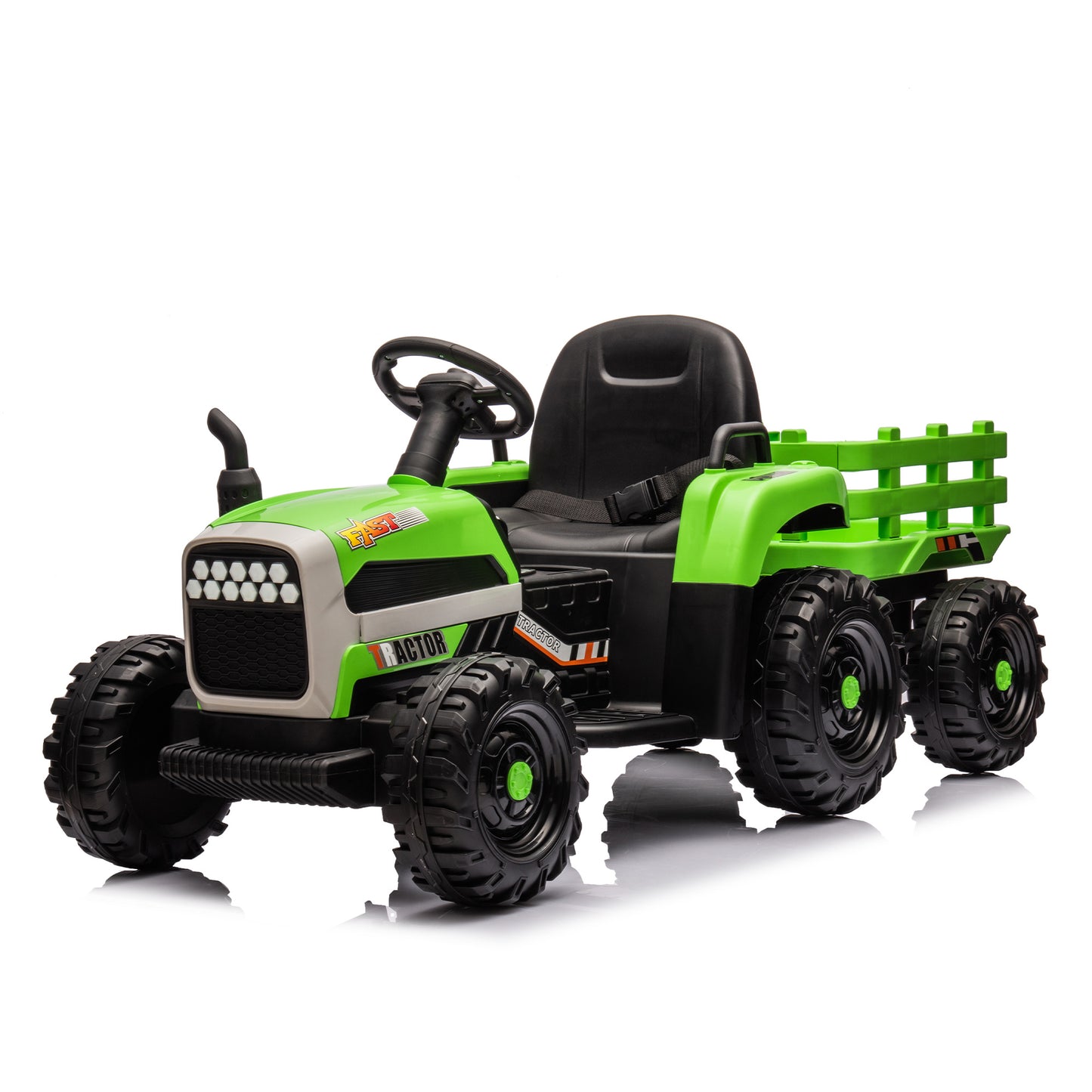 Ride on Tractor with Trailer,24V Battery Powered Electric Tractor Toy, 200w*2motor 1.86-4.97MPH/Remote Control,electric car for kids,Three speed adjustable,USB,MP3 ,Bluetooth,LED light, safety belt