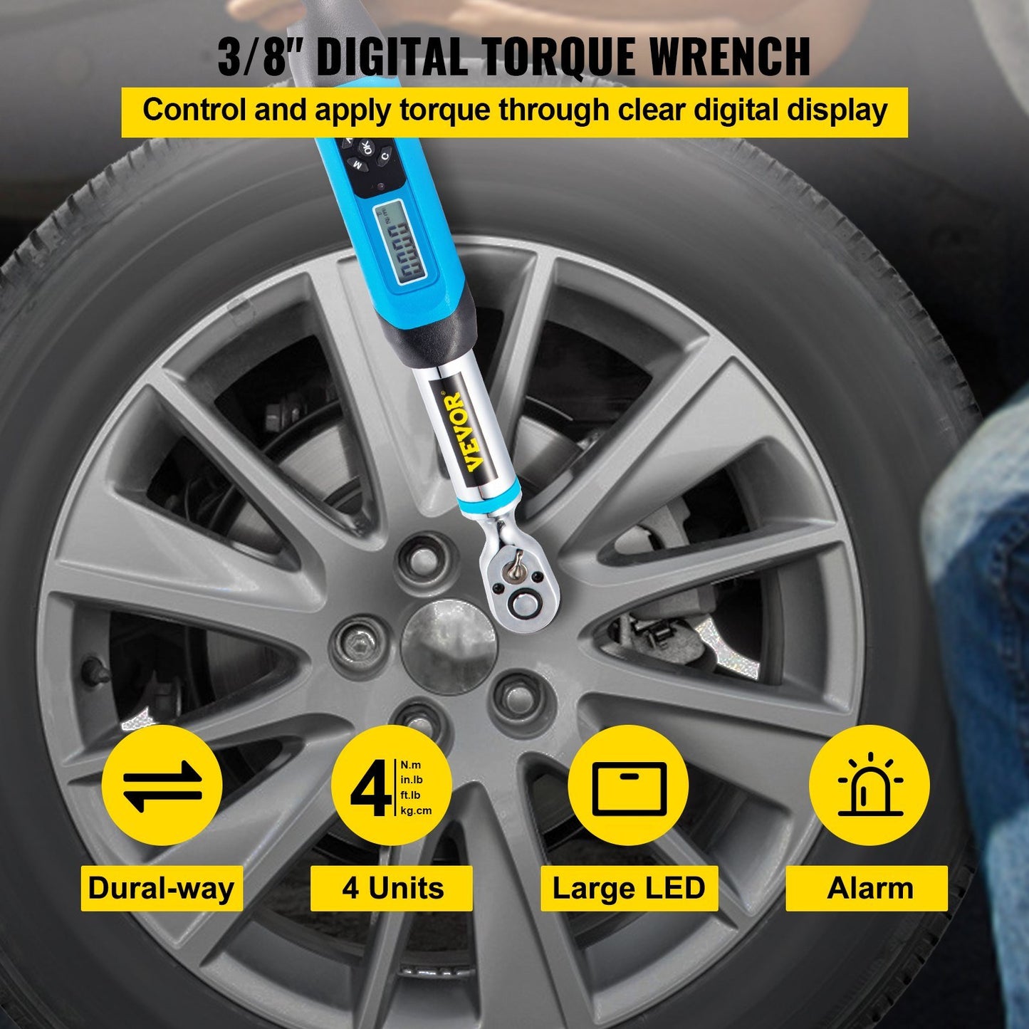 VEVOR Digital Torque Wrench, 3/8" Drive Electronic Torque Wrench, Torque Wrench Kit 1.1-22.12 ft-lbs Torque Range Accurate to ±2%, Adjustable Torque Wrench w/ LED Display and Buzzer, Socket Set & Case