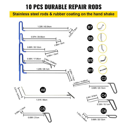 VEVOR Paintless Dent Removal Rods, 89 PCS Paintless Dent Repair Tools, Golden Lifter Puller Car Dent Repair Kit, Glue Puller Tabs Dent Puller Kit for Auto Dent Removal, Minor Dents, Door Dings