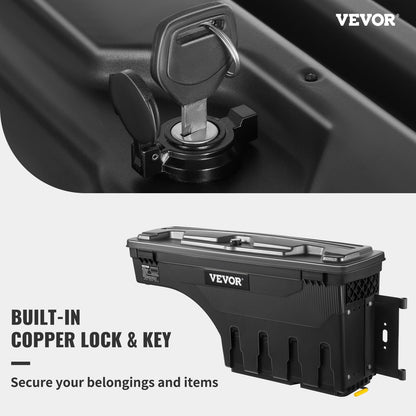 VEVOR Truck Bed Storage Box, Lockable Lid, Waterproof ABS Wheel Well Tool Box 6.6 Gal/20 L, Compatible with Chevrolet Silverado 1500 GMC Sierra 1500 2019-2021, Passenger Side, Black