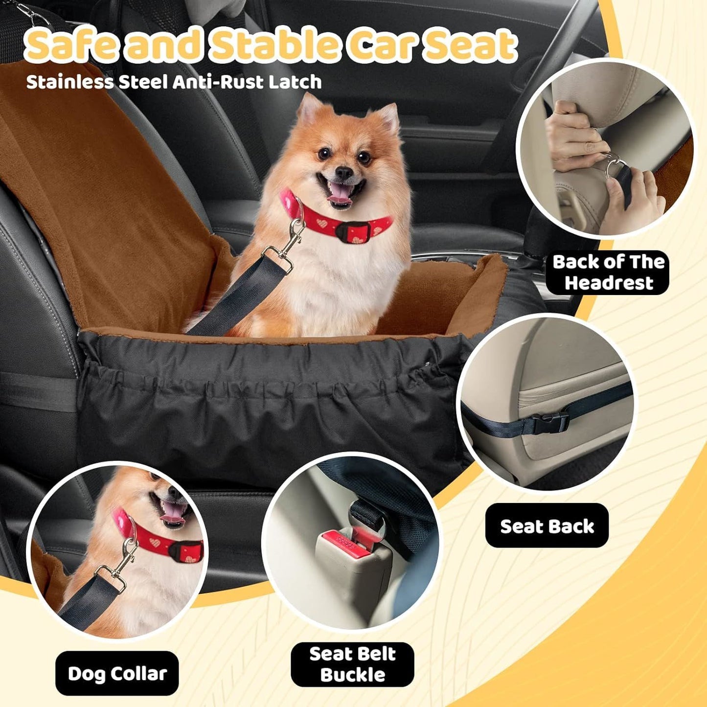 Dog Car Seat Removable Cleaning Pet Seat with Storage Bag and Safety Belt Fixed Pet Car Seat Suitable for Small and Medium Dogs Car Seat Travel Dog Car Bed