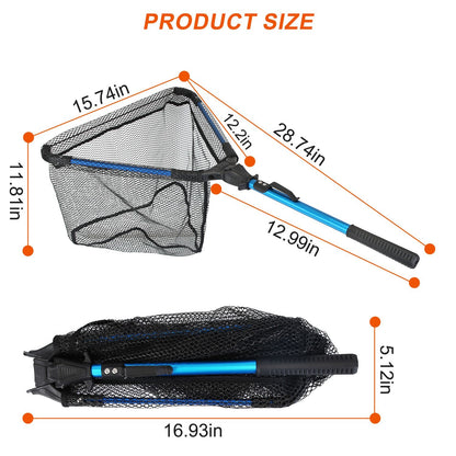 Foldable Fishing Net With Aluminum Alloy Rod EVA Handle Durable 5MM Hexagonal Nano Coating Nylon Mesh Collapsible Landing Net Safe Fish Catching or Releasing