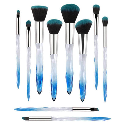 10pcs Professional Makeup Brush with Crystal Handle Foundation Brush (Crystal blue) with 1pcs Wine red Bag