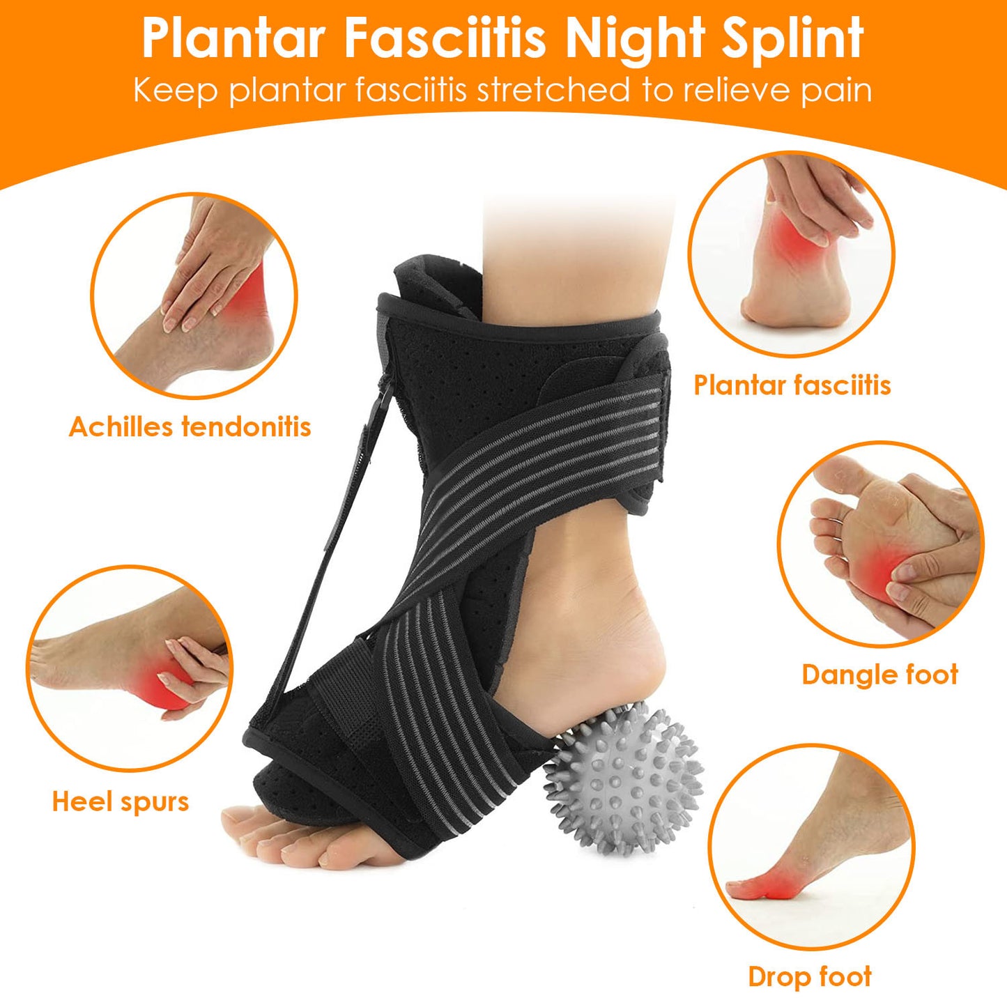 Plantar Fasciitis Night Splint Adjustable Foot Orthotic Brace Support Achilles Tendonitis Ankle Pain Relief