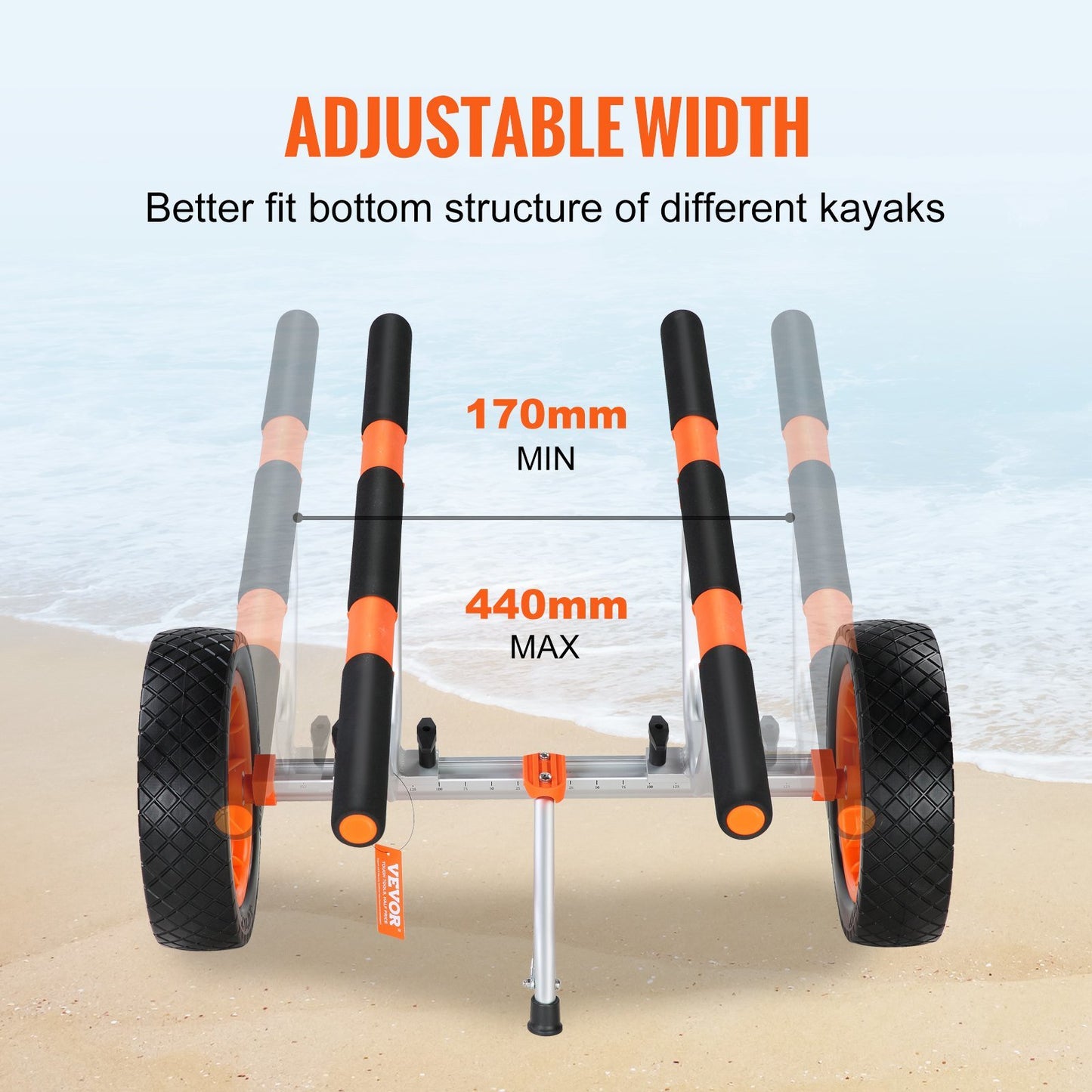 VEVOR Heavy Duty Kayak Cart, Foldable Canoe Trolley Cart with 12'' Tires, Adjustable Width 6.69"-17.32",350 Lb Weight Capacity Kayak Trolley for Kayaks Canoes Paddleboards Float Mats Jon Boats