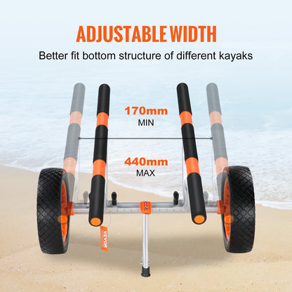 VEVOR Heavy Duty Kayak Cart, Foldable Canoe Trolley Cart with 12'' Tires, Adjustable Width 6.69"-17.32",350 Lb Weight Capacity Kayak Trolley for Kayaks Canoes Paddleboards Float Mats Jon Boats