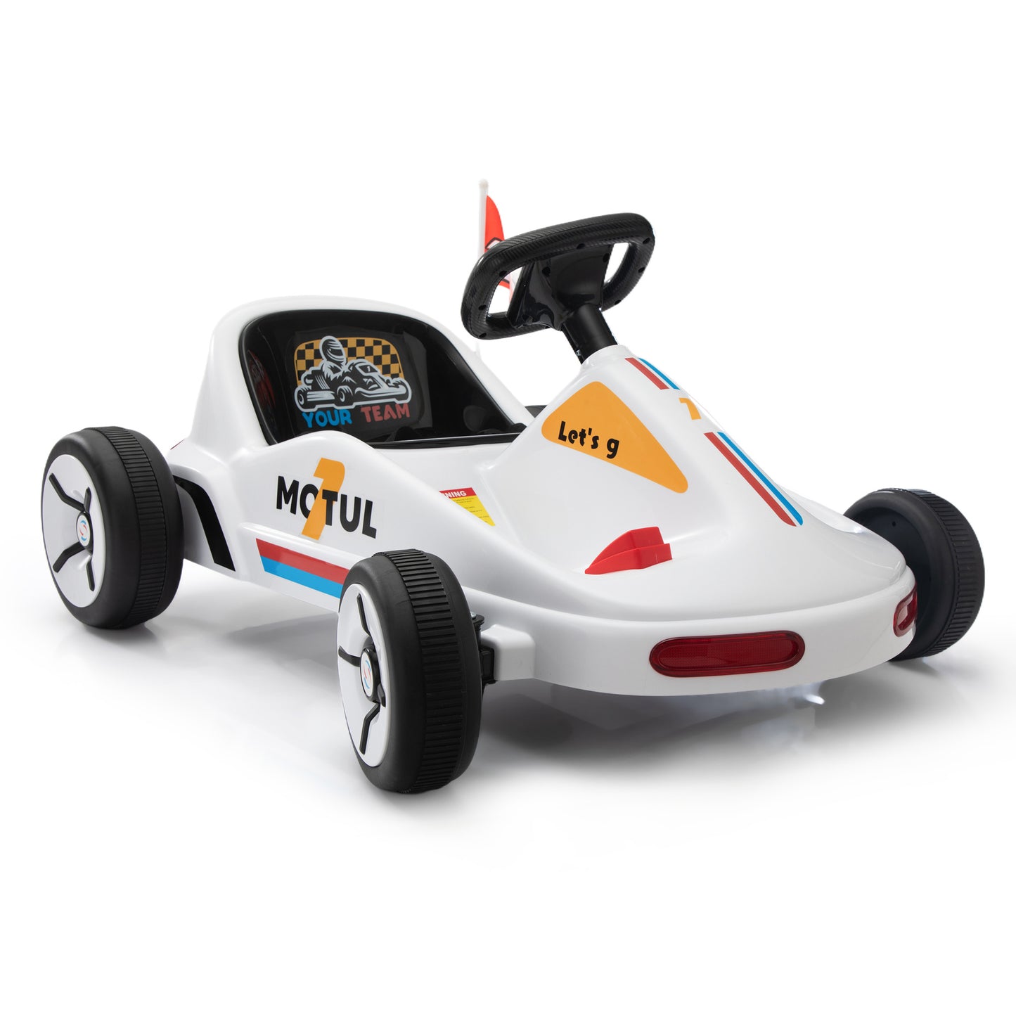 12V Kids Ride On Go Kart, Electric 4-Wheeler Car with Remote Control, Cushioned Seat, LED Lights, MP3 Music, Bluetooth, Pedal Control, Battery Powered Vehicle for 3-8 Years Old, White