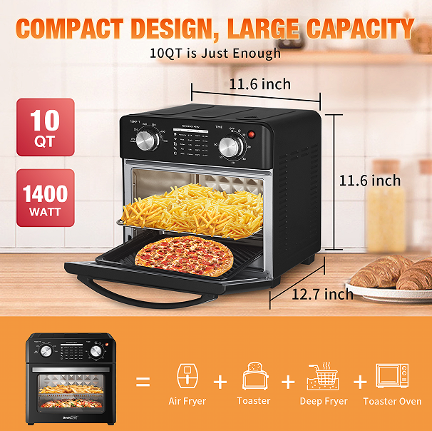 25L Intelligent oil-free cooking air oven 16 quart XL size 1500W electric oven separated oil filter 360° air circulation timer and non-stick pan low fat cooking