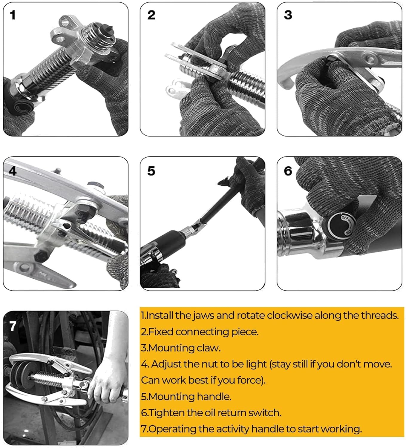 10 Ton Hydraulic Gear Puller, Adjustable 2 or 3 Jaws Bearing Hub Separator, for Pulling Hubs, Gears, Bearings, Hydraulic Puller Separator Tool Set