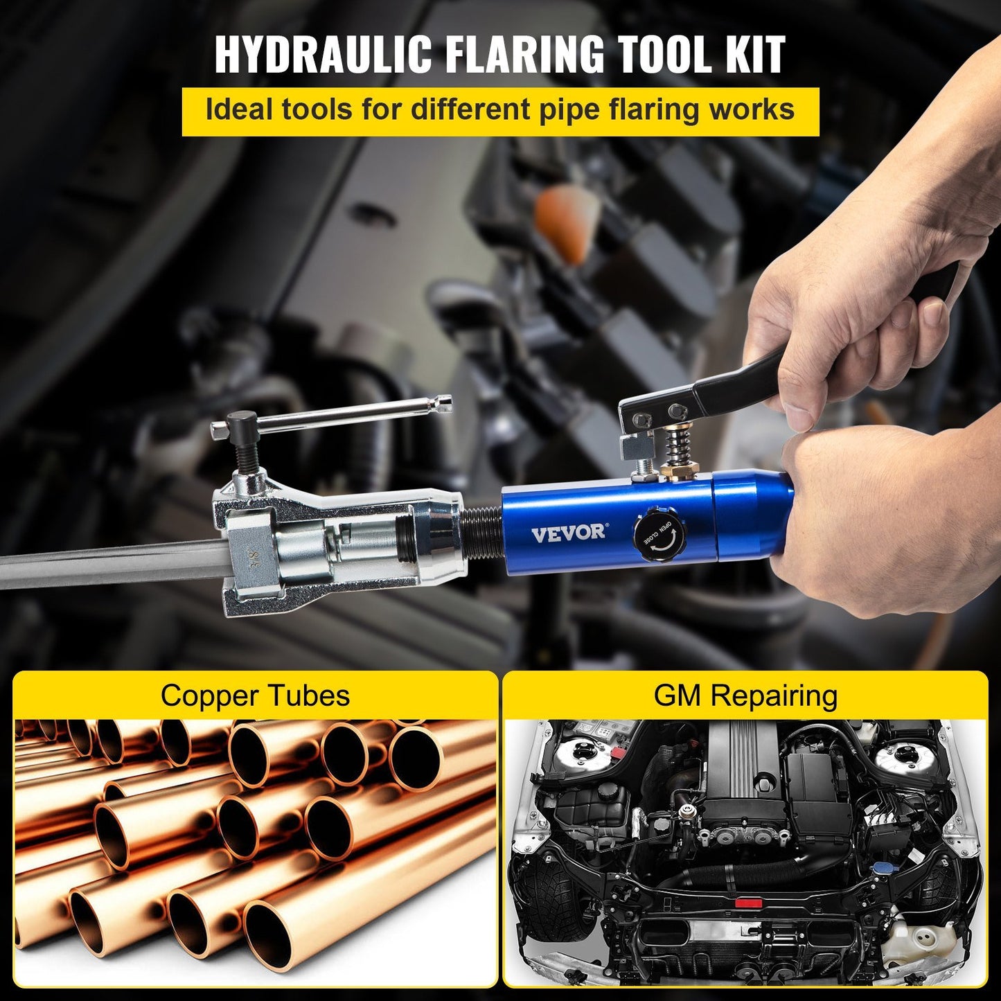 VEVOR Hydraulic Flaring Tool Kit, 45° Double Flaring Tool, Brake Repair Brake Flaring Tools for 3/16"-1/2", Brake Flare Tool with Tube Cutter and Deburrer, 32 PCS Tube Flaring Tools for Copper Lines