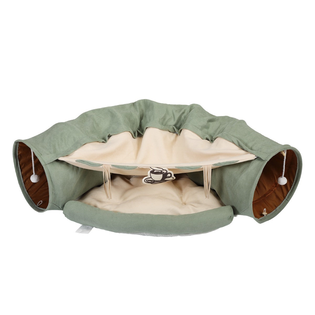 Cat's Telescopic Tunnel Cushioned Bed Pet Nest Teasing Balls Zipper Connection Feline Supplies, Bright Green XH