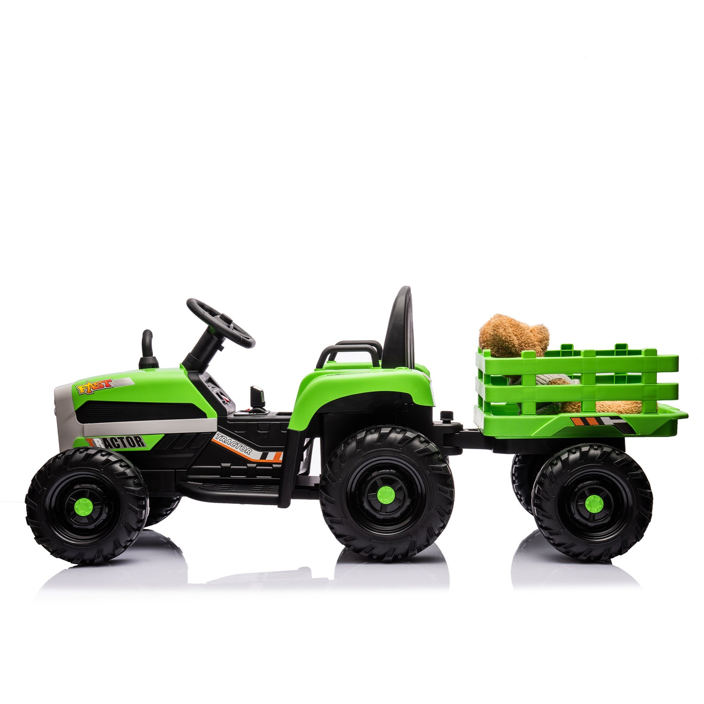 Ride on Tractor with Trailer,24V Battery Powered Electric Tractor Toy, 200w*2motor 1.86-4.97MPH/Remote Control,electric car for kids,Three speed adjustable,USB,MP3 ,Bluetooth,LED light, safety belt