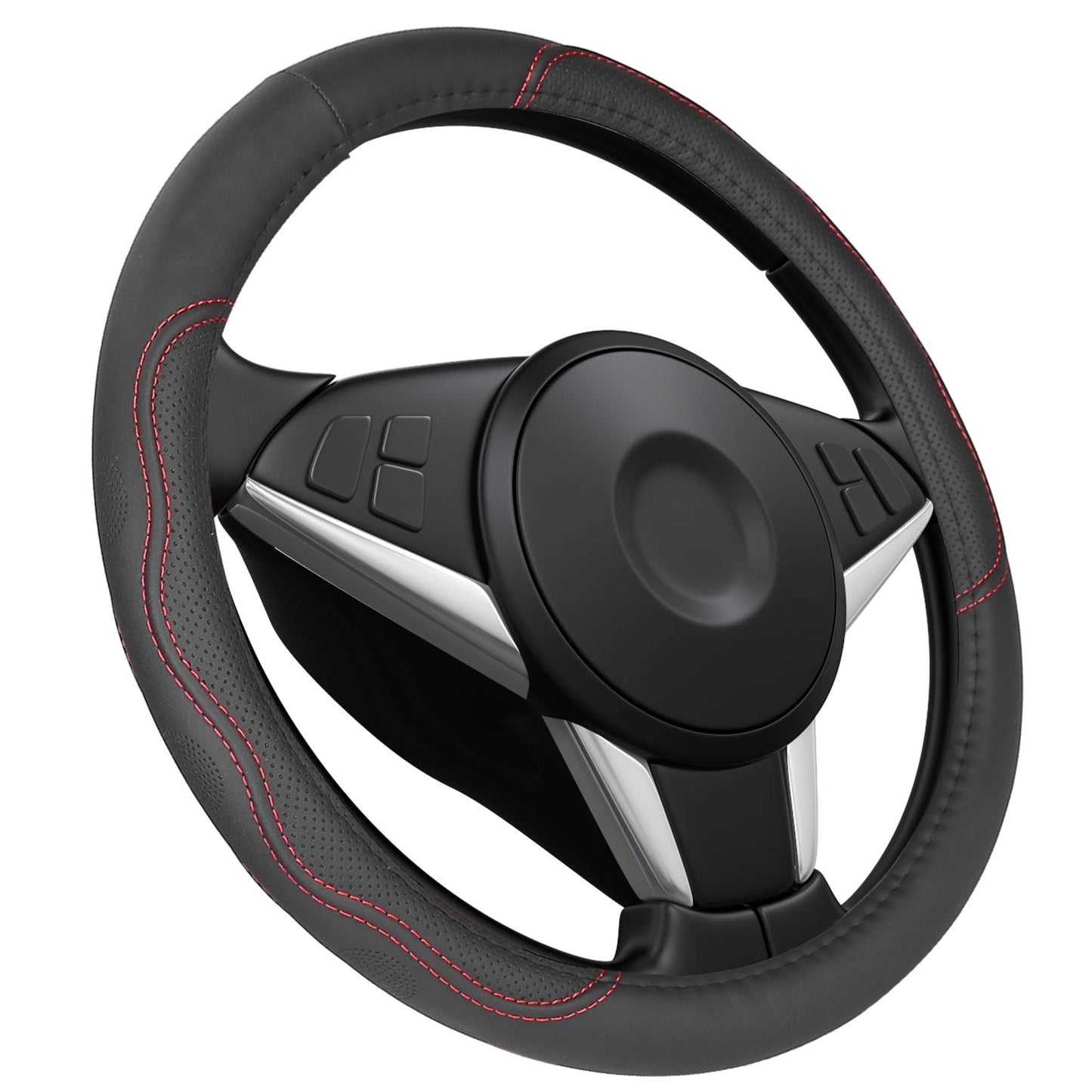 Steering Wheel Cover 14.5in-15in Diameter Universal Fiber Leather Car Steering Wheel Protector