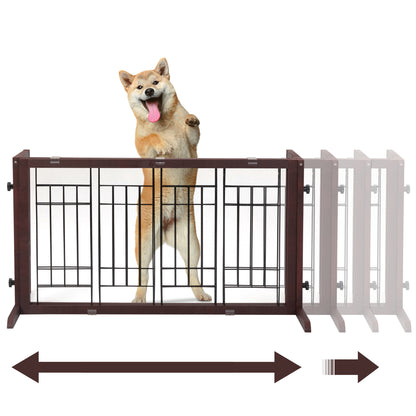 38"-71" Adjustable Wooden Pet Gate for Dogs, Indoor Freestanding Dog Fence for Doorways, Stairs, Deep Brown