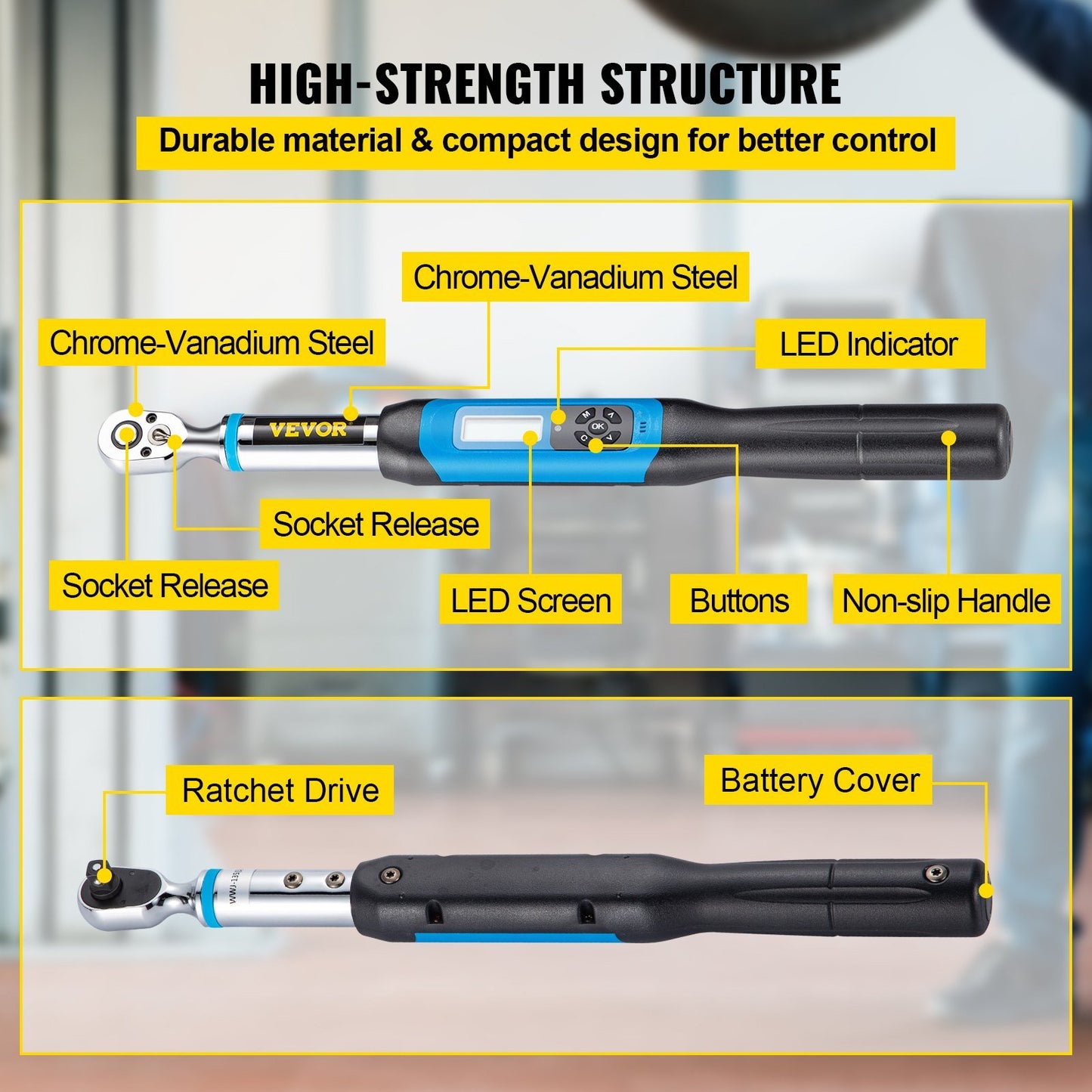 VEVOR Digital Torque Wrench, 3/8" Drive Electronic Torque Wrench, Torque Wrench Kit 1.1-22.12 ft-lbs Torque Range Accurate to ±2%, Adjustable Torque Wrench w/ LED Display and Buzzer, Socket Set & Case