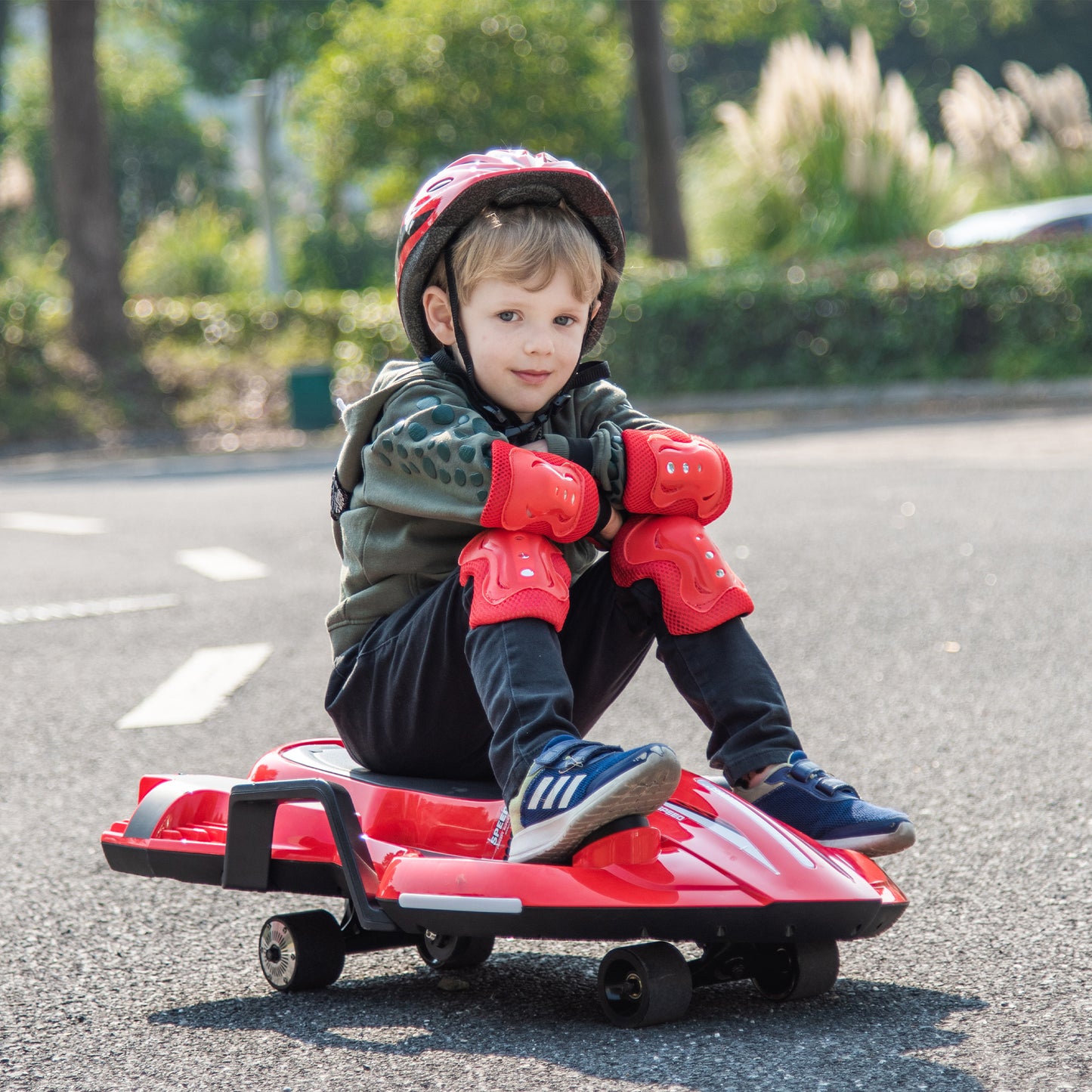 24V Kids Ride On Electric scooter w/ helmet knee pads,24v ride on toy for kids,Spray function,2WD 400w wheel-hub motor,5.59-6.84MPH,Gravity Steering,Use for 1-2 hours,Exercise your child age 6+.