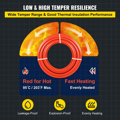VEVOR Oxygen Barrier 1/2 Inch 300 Feet Tube Coil EVOH PEX-B Pipe, for Residential Commercial Radiant Floor Heating, Red