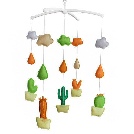 Baby Crib Mobile Green Orange Cactus Handmade Musical Mobile Baby Shower Gift Nursery Decor