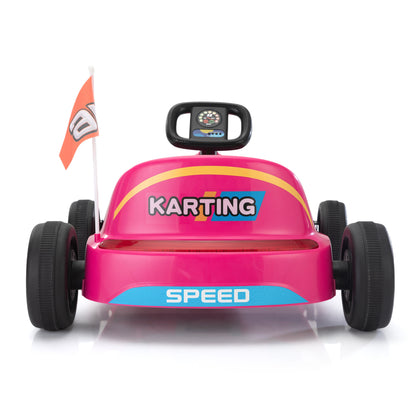 12V Kids Ride On Go Kart, Electric 4-Wheeler Car with Remote Control, Cushioned Seat, LED Lights, MP3 Music, Bluetooth, Pedal Control, Battery Powered Vehicle for 3-8 Years Old,Rosy