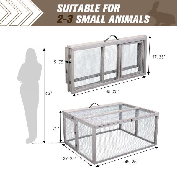 Folding Rabbit Hutch with Roosting Bar;  Wood Collapsible Guinea Chick Run;  Outdoor Bunny Cage;  Portable XH