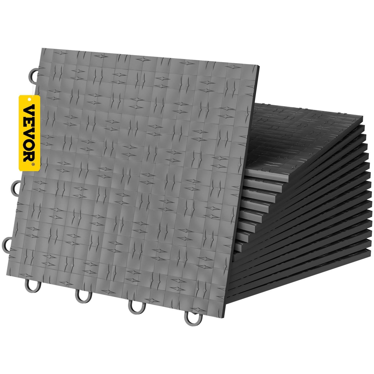 VEVOR Garage Tiles Interlocking, 12'' x 12'', 25 pcs, Graphite Grey Garage Floor Covering Tiles, Non-Slip Diamond Plate Garage Flooring Tiles, Support up to 55,000 lbs for Basements, Gyms