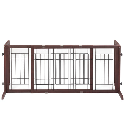 38"-71" Adjustable Wooden Pet Gate for Dogs, Indoor Freestanding Dog Fence for Doorways, Stairs, Deep Brown