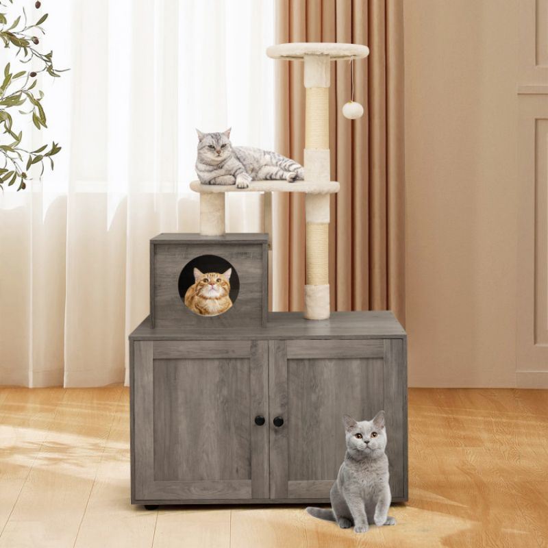 Cat Tree with Litter Box Enclosure with Cat Condo