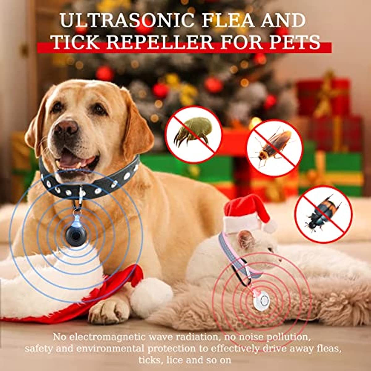 Ultrasonic; Natural; Chemical-Free Tick and Flea Repeller - Flea and Tick Treatment for Dogs; 2 pack; Ultrasonic Flea and Tick Repeller for Dogs and Cats