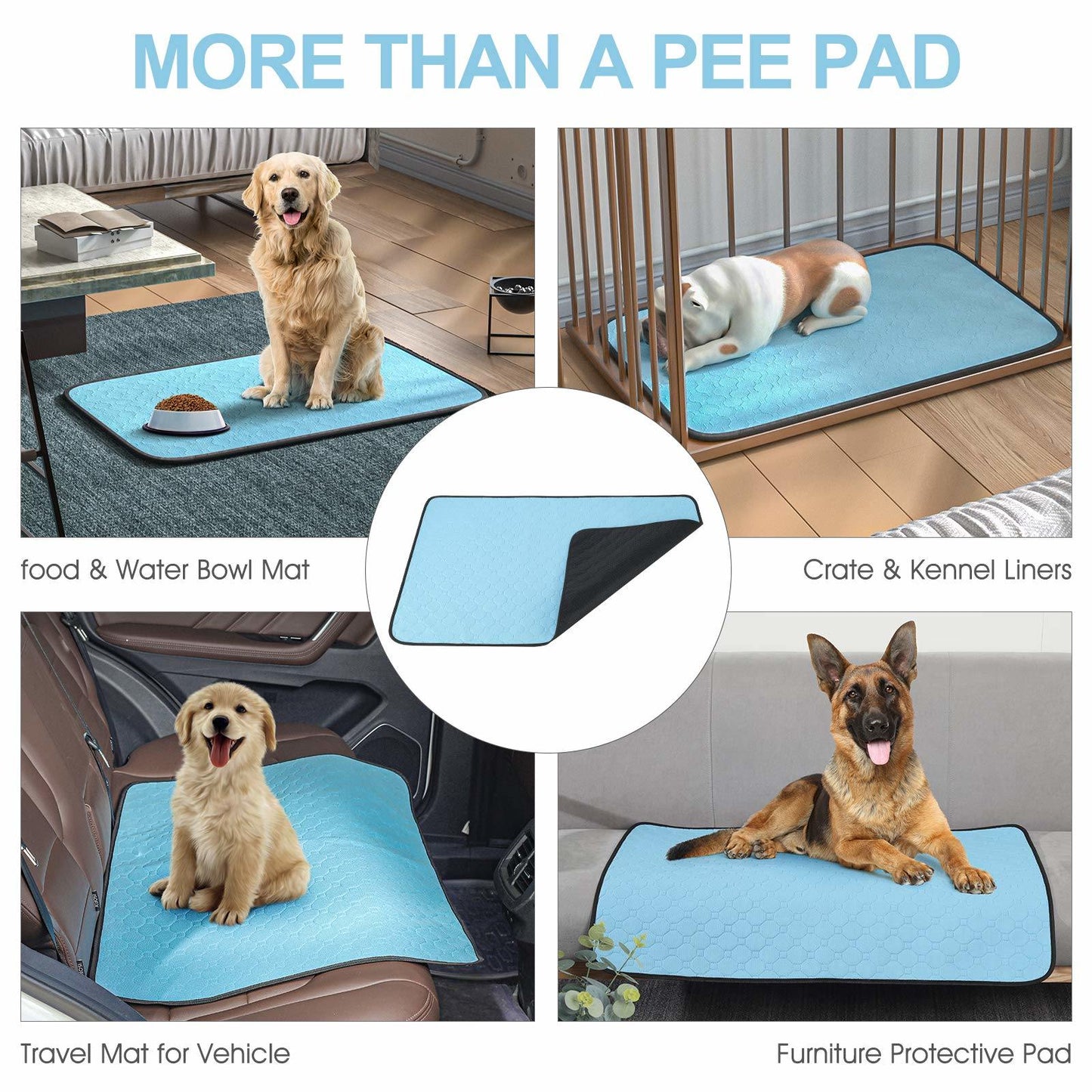 Washable Pee Pads for Dogs, Pee Pads Waterproof Potty Training Pad for Dogs, 89.5 x 59.2cm/34.5"x23", Rusableable Pee Pads Non-Slip Pee Pad Suitable for Puppies and Cats, 2 Pack