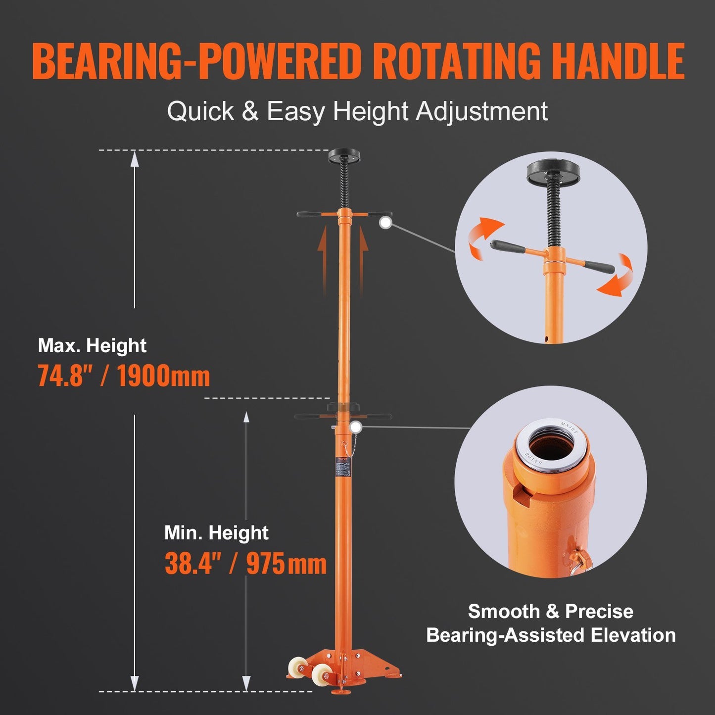 VEVOR Underhoist Stand, 3/4 Ton Capacity Pole Jack, Heavy Duty Jack Stand, Car Support Jack Lifting from 43.3" to 70.9", Triangular Base, Two Wheels, Easy Adjustment, Automotive Support