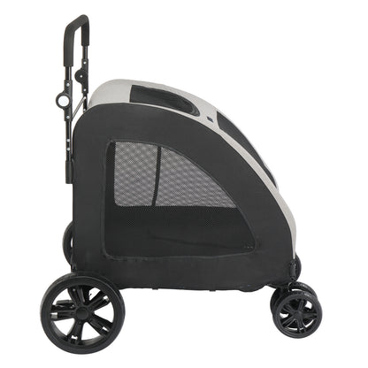 Dog Stroller for Medium to Large Dogs, Foldable Dog Wagon with 4 Wheels, Adjustable Handle, Bid Dog Jogger Stroller, Grey