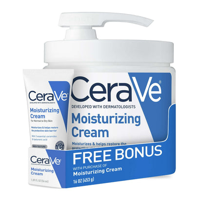 CeraVe Moisturizing Cream Bundle, 16 oz Pump Jar & 1.89 oz Travel size for Normal to Very Dry Skin