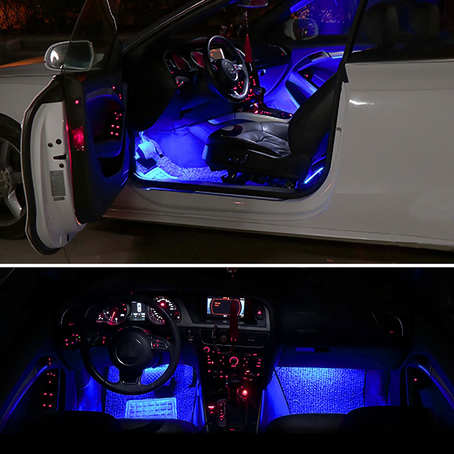 4Pcs Car Interior LED Atmosphere Light Car Charge Decorative Lamp DC 12V Blue Light