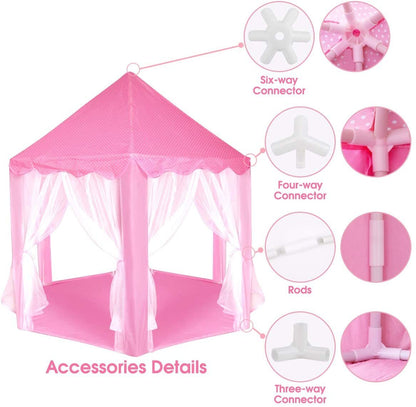 Outdoor Indoor Portable Folding Princess Castle Tent Kids Children Funny Play Fairy House Kids Play Tent(Warm LED Star Lights)