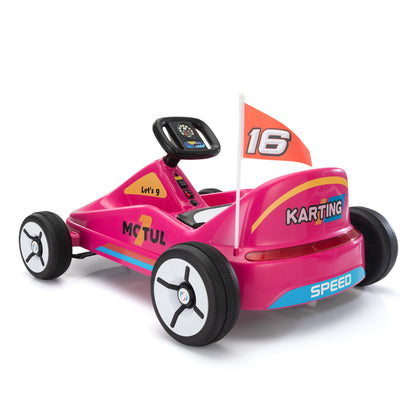 12V Kids Ride On Go Kart, Electric 4-Wheeler Car with Remote Control, Cushioned Seat, LED Lights, MP3 Music, Bluetooth, Pedal Control, Battery Powered Vehicle for 3-8 Years Old,Rosy