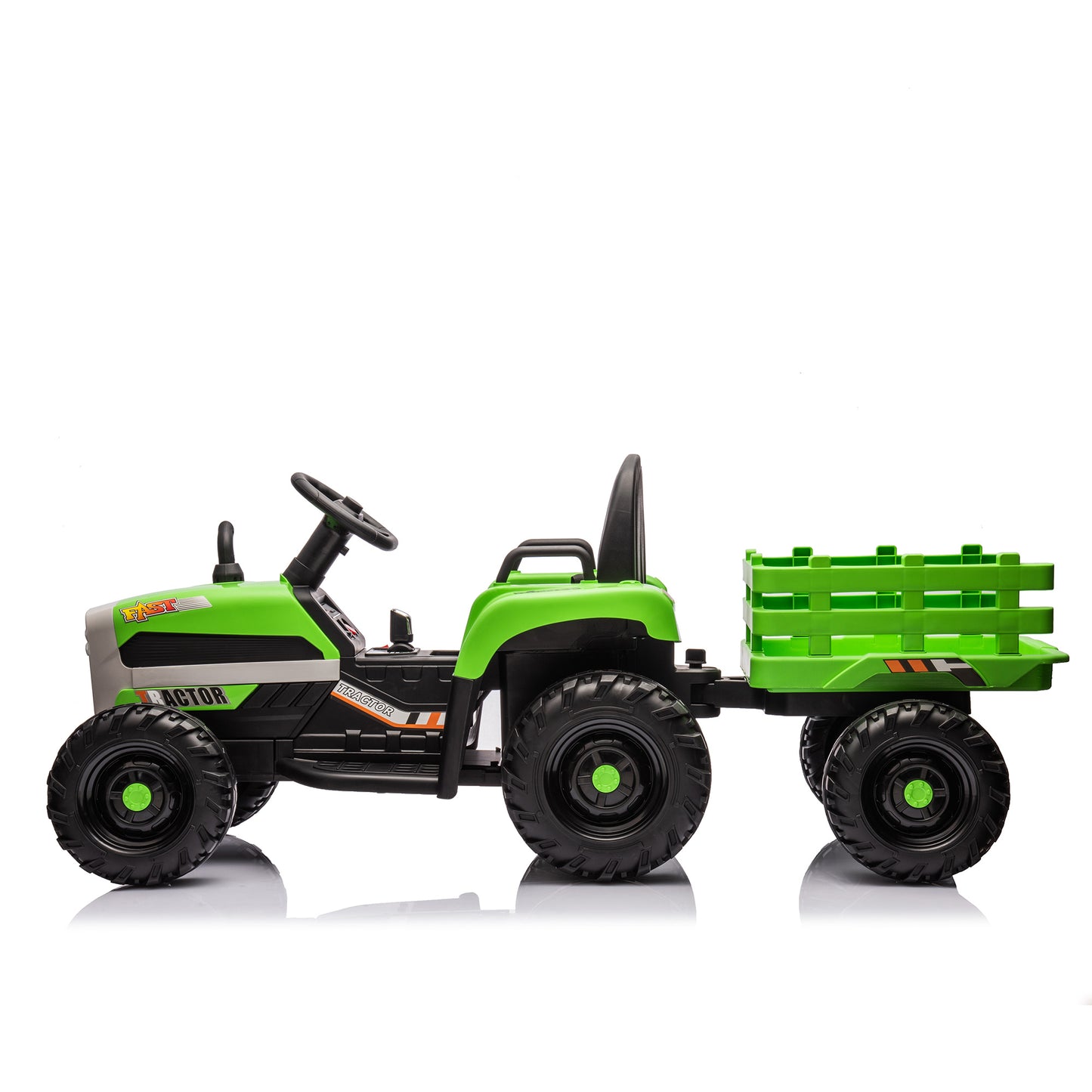 Ride on Tractor with Trailer,24V Battery Powered Electric Tractor Toy, 200w*2motor 1.86-4.97MPH/Remote Control,electric car for kids,Three speed adjustable,USB,MP3 ,Bluetooth,LED light, safety belt