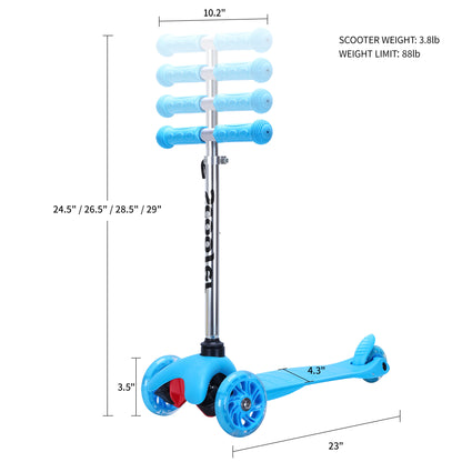 SimpleLux Kids Scooter - 4 Adjustable Height, Extra-Wide Deck with Brake & 3 PU Flashing Wheels, Over 3 Years Old,Blue