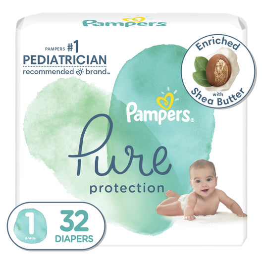 Pampers Pure Protection Natural Diapers Size 1, 32 Count